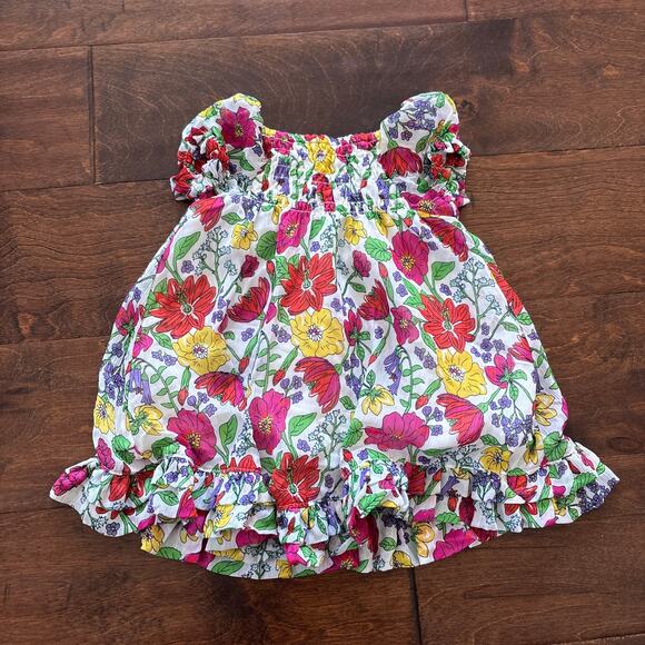 Old Navy Girls 3-6 Month Smocked Floral Dress Summer Ruffle Pink Yellow - Picture 1 of 7